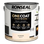 Ronseal Paint One Coat Almond Matt Quick Dry Stain Grease Mould Resistant 2.5L