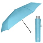 PERLETTI Super Compact Parapluie Anti UV Femme - Mini Parapluie Pliant de Poche Voyage avec Protection Solaire Couche Noir - Parapluie Multicolore Petit Pluie Soleil - Diam 91 cm (Bleu Pastel)