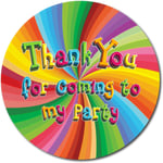 40mm Rainbow Thank You for Coming to My Party Stickers. Bright Colours (24 Stic