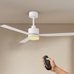 EMKE Ventilateur de Plafond avec Éclairage et Télécommande, 3 Pales en ABS, Blanc, 1320 mm, 6 Vitesses, Minuterie et Mode Sommeil, 3 Couleurs de Lumière