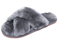 SMajong Pantoufles en Peluche Femmes élégant Mules en Fourrure Souple Confort Chaussons de Maison intérieure Chaud Chaussons 35/36 EU