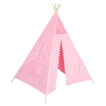 ROSEBEAR Teepee Tent for, Foldable Children Play Tent with 4 Poles Canvas Playhouse Toy for Indoor and Outdoor Games (pink lace)