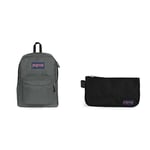 JANSPORT SuperBreak One Backpack, 42.5 cm, 26 L, Grey (Deep Grey)+Medium Accessory Pouch, 22 cm, 0.8 L, Black (Black)
