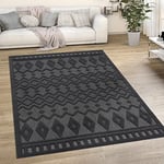 Paco Home Tapis Exterieur Terrasse Salon Cuisine Motif Scandinave Motif Ethnique Uni, Dimension:160 cm Rond, Couleur:Anthracite 3