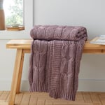 Catherine Lansfield Chunky Marl Knit Cosy, 130x170 cm, Blanket Throw, Plum