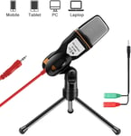 Microphone Pour Pc Et Smartphone Avec Support, Professionnel Jack 3,5 Mm Micro À Condensateur Avec Pr 3,5 Mm Répartiteur, Loptop Ipad Mac Chant Youtube D'Enregistrement,Gamer,Karaoké Noir