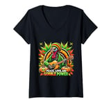 Womens Peace Love and Gobble Power Thanksgiving Reggae Rasta Turkey V-Neck T-Shirt