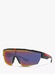 Prada Linea Rossa PS 03XS Men's Wrap Sunglasses, Black Rubber/Blue