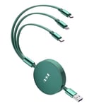 HOU 3 in 1 USB C Fast Charger Cable, Retractable Multi-Connector Charging Cable for iOS/Android Phones and Tablets, with iP Type C Micro USB Connectors, Green