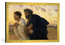 'Encadré Image de Eugène Burnand "The Disciples Peter and John Running to the Sepu lchre on the Morning of the Resurrection Impression d'art dans le cadre de haute qualité Photos fait main, c.1898,, 60 x 40 cm, or Raya