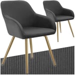 tectake® Lot de 2 Chaises de Salle à Manger rembourrées modernes Chaise Velours côtelé Fauteuil salon Chaise Scandinave Pieds en Acier Élégant avec Accoudoirs Chaise pour coiffeuse, chambre, coiffeuse