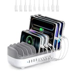 ORICO 120W Station De Charge pour Plusieurs Appareils, Nouvelle Mise à Niveau 10 Ports USB Charging Station, Compatible avec iPhone,iPads, Android et Tablettes(avec 10 câbles de Recharge Blanc)