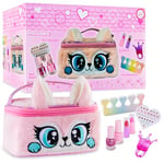 Maquillage pour Enfant, Coffret Maquillage et Vernis Enfant Fille Non Toxique, Sac de Rangement Peluche, Vernis Enfant à l'eau (Rose)