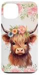 iPhone 13 Spring Baby Highland Cow Pastel Watercolor Floral Case Case