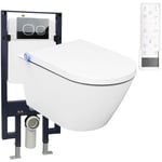 BERNSTEIN - Bâti-support Toilettes Japonaises céramique, WC lavant japonais + Télécommande, filtre odeurs, séchoir air chaud, abattant veilleuse LED