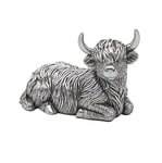 The Leonardo Collection Silver Lying Highland Cow 12.5cm Figurine For Home & Office | Home Decor Ornaments Gift For Women & Men | Beautiful Figurine For Indoor & Outdoor | Living Room Decor Ornaments