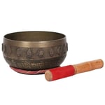 Buddha Singing Bowl Sanskrit Details Fabric Mat Wooden Striker Brass 16cm