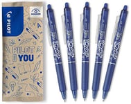 PILOT - 5 FriXion Ball Clicker - Encre Gel Effaçable - Stylo Roller Rechargeable, Rétractable et Ergonomique - Bleu - Pointe moyenne