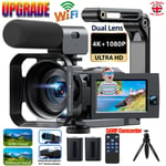 5K UHD Dual lens Video Camera 56MP WiFi Digital Vlogging Camera Camcorder&Tripod