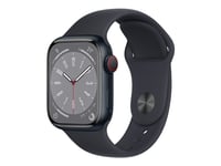 Apple Watch Series 8 (Gps + Cellular) - 41 Mm - Midnight Aluminium - Smart Klocka Med Sportband - Fluoroelastomer - Midnatt - Bandstorlek: Regular - 32 Gb - Wi-Fi, Lte, Bluetooth, Uwb - 4G - 32,2 G