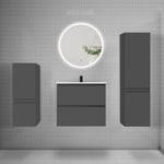 Ensemble meuble vasque L.60cm 2 tiroirs + lavabo + LED miroir rond 60cm + 2 colonne,anthracite