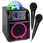 FYNDHÖRNAN: Vonyx SBS55B BT Karaokemaskin med 2st mikrofoner och LED ljus - Svart färg, Karaoke med 2 mikrofoner, Bluetooth och ljuseffekt