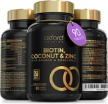 Biotin Hair Growth Vitamins, 12000 mcg, 90 Vegan Biotin Supplements + Coconut Zi