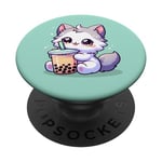 Anime Kawaii Cat Drinking Boba Tea Cat Bubble Milk Cute PopSockets Swappable PopGrip