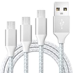 BIBTIM Câble Micro USB [1+2+3M/Lot de 3], câble micro paire mâle USB 2.0A, câble de charge rapide Android micro USB Vitesse de transfert de données 480Mbps, compatible avec Samsung Galaxy S7 S6, Sony