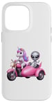 Coque pour iPhone 14 Pro Max Licorne et extraterrestre OVNI équitation une moto garçons filles femmes