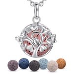 EUDORA Harmony Ball Collier Aromathérapie Huiles Essentielles Diffuseur pour Femmes Pendentif Filles Bijoux Cadeau avec 7 PCS Pierre De Lave, Chaîne 61cm