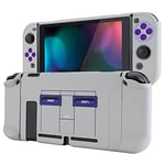 eXtremeRate PlayVital Housse de Protection Séparable pour Switch Joycon,Coque Arrière pour Switch Console,Coque de Protection Dockable avec Capuchon Bouton ABXY Direction Violet-Classique Snes