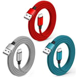 USB C Charger Cable 3Pack 1M+1.8M+3M USB Type C Charger Fast Charging Cable USB A to USB-C Cable Nylon Braided for Samsung Galaxy S21 S20 S10 S9 Note 10 9 8,Huawei P40 P30 P20,Moto G7,Google Pixel