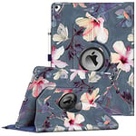 FINTIE Coque Compatible avec iPad Pro 12.9 Pouces 2ème / 1ère Génération (2017/2015) - Etui Rotation 360° Housse Sommeil/Réveil Automatique, Fleur Hibiscus