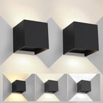 FUPE 2 Pack Applique Murale Exterieur Interieur Lumière Réglable 3 Couleurs LED Lampe murale extérieures IP65 Étanche Moderne Noir 12W Applique carrée en aluminium Réglage de l'angle d'éclairage