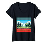 Womens Retro game fans pixelated nature 8-bit wilderness pixels V-Neck T-Shirt