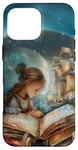 Coque pour iPhone 16 Pro Max Portrait d'une fille lisant des livres d'histoire et son imagination