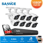Sannce - 8CH 1080p système de caméra de sécurité 5 en 1 cctv dvr enregistreur Surveillance vidéo filaire étanche 8 caméras – 2 tb disque dur