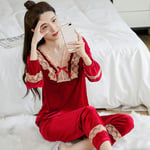 M-2XL Loose Long Sleeve Top And Trouser Pants Pajama Set Sleepwear For Women NEW