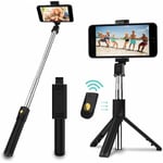 Trépied Selfie Stick, Mini Selfie Stick 3-en-1 avec déclencheur à distance Bluetooth pour téléphone portable Perche à selfie extensible et support de