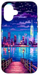 iPhone 16 New York River View Retro Pixel Art Case