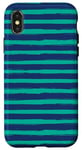 Coque pour iPhone X/XS Bleu marine bleu sarcelle rayé girly esthétique Preppy Stripe