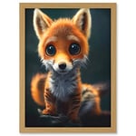 Doppelganger33 LTD Adorable Cute Baby Fox Painting Kids Room Artwork Framed A3 Wall Art Print