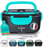 TRAVELISIMO Gamelle Chauffante 80W Lunch Box Chauffante Electrique 1,5L Boite Repas Isotherme 220V 24V 12V Boite Chauffante Repas Camion Bureau, Gamelle Chauffante Allume Cigare Boite Repas Chauffante