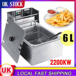 Commercial 6L 2200W Electric Deep Fryer Fat Chip Single Tank Stainless Steel