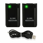 2 X Batterie + Câble chargeur USB pour Manette sans fil XBOX 360 - 4800 mah - Noir - Straße Game ®