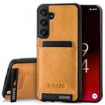 SURAZO Premium Genuine Leather Back Case for Samsung Galaxy S24 Plus Case - Shockproof Leather Mobile Phone Case Cover with Card Slot, Stand Function, Key Chain, Vintage Slim Bumper Protective Case