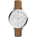 Fossil Watch for Women Jacqueline, Quartz Movement, 36 mm Silver Stainless Steel Case with a Genuine Leather Strap, ES3708