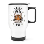 Crazy Tiger Man Stars Travel Mug Cup With Handle - Funny Animal Thermal Flask