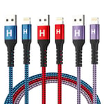 iPhone Charger [Apple MFi Certified], 3Pack 1.8m in blue red purple color, Nylon Braided Lightning Fast Charging Cable Compatible iPhone 14/13/12/11 Pro Max